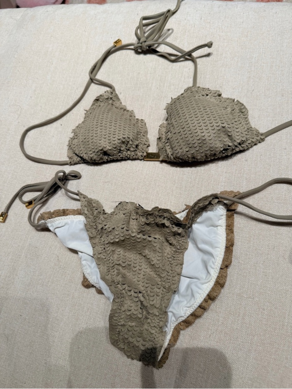 Vix Olive Green Textured Triangle Bikini